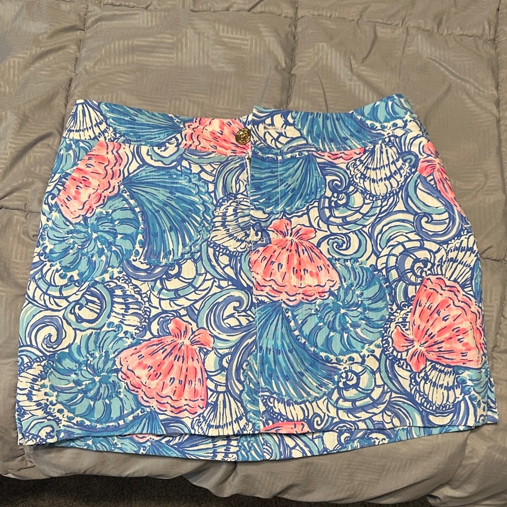 Lilly Pulitzer Blue and Pink Seashell A-Line Skirt